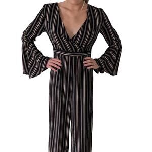 Altar'd State jumper, medium, black w/stripes, bell sleeves; open back;